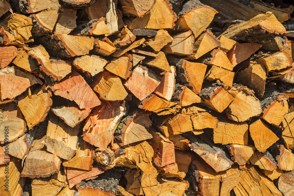 Chipped firewood is on the heap. Firewood for furnace heating. Warehouse for firewood for stove Chipped firewood is on the heap. Firewood for furnace heating. Warehouse for firewood for stove