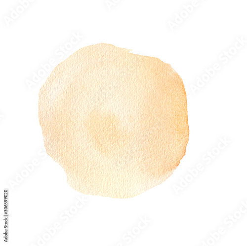 Orange cream colored abstract round watercolor background, wet smear. Pastel colored background with free space for text