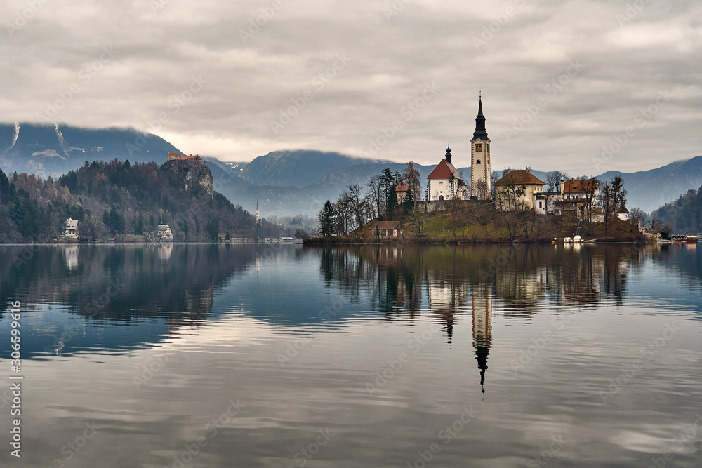 Lake Bled with island and church