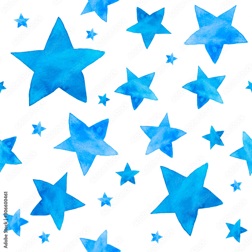Isolated watercolor illustration of blue stars pattern set Isolated watercolor illustration of blue stars pattern set