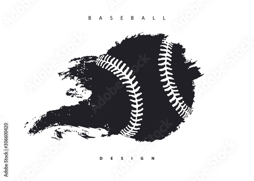 Flying abstract baseball ball isolated. Print design for t-shirt, poster, flyer. Grunge style, hand drawing. photo