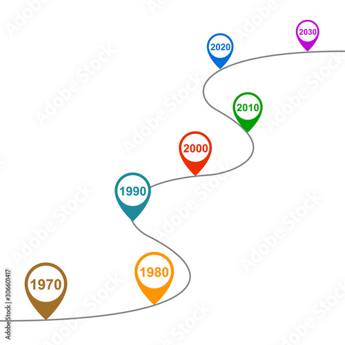 Temporary timeline with pointers by years – vector