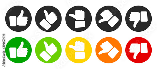 Valuation thumbs, colored and black signs - stock vector