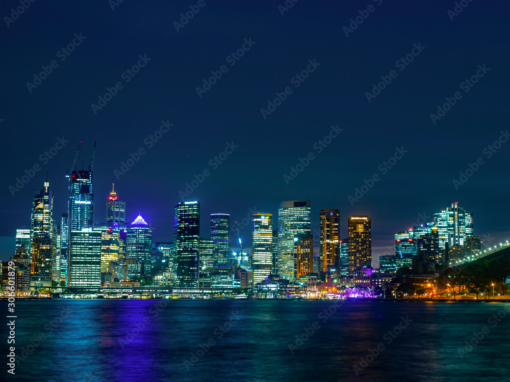 Beautiful view of Sydney city at night looking from Milsons Point in North Sydney, Australia Beautiful view of Sydney city at night looking from Milsons Point in North Sydney, Australia