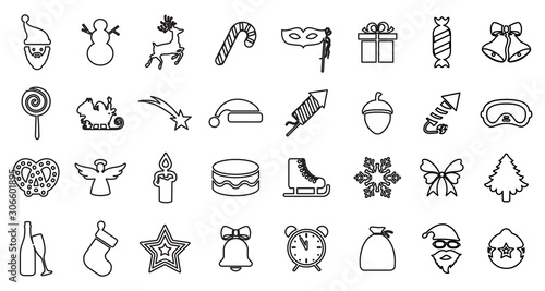 Christmas, New Year holidays icon big set in flat style collection – vector