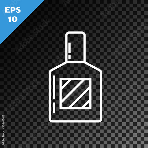 White line Aftershave icon isolated on transparent dark background. Cologne spray icon. Male perfume bottle.  Vector Illustration