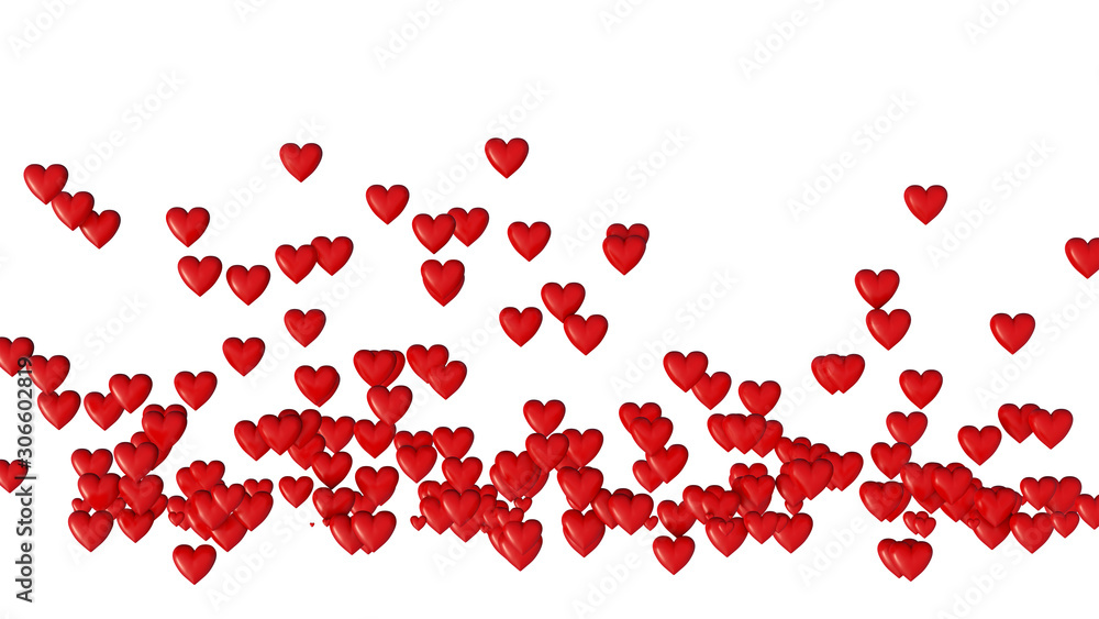 Zone of many small red and chubby Hearts with a white background