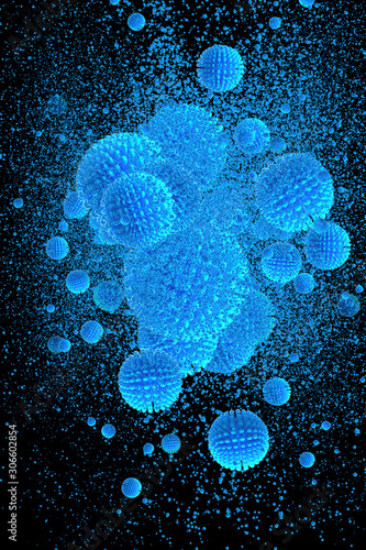 3d illustration. blue virus, bacteria, cell