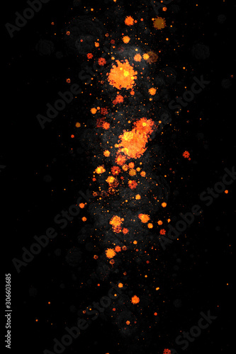 3d illustration fire flames with sparks on a black background