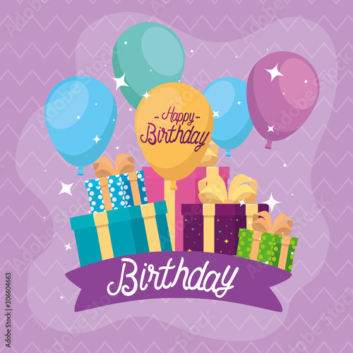 Canvas Print Gifts and balloons design, happy birthday celebration decoration party festive a