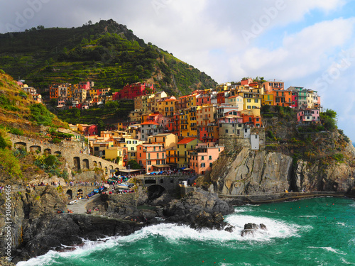 Landscape of the village of Manarola in the province of La Spezia  Liguria  Italy. It belongs to the Cinque Terre National Park.