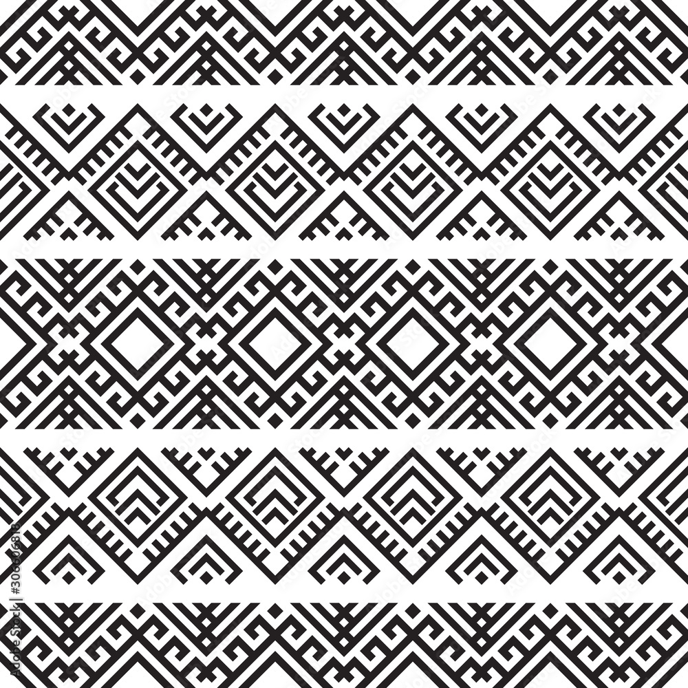 Ikat Ethnic Aztec Pattern Illustration Design in black and white color. design For Background, Frame, Border or Decoration. Ikat, geometric pattern, native Indian, Navajo, Inca Design Ikat Ethnic Aztec Pattern Illustration Design in black and white color. design For Background, Frame, Border or Decoration. Ikat, geometric pattern, native Indian, Navajo, Inca Design