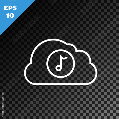 White line Music streaming service icon isolated on transparent dark background. Sound cloud computing, online media streaming, online song, audio wave. Vector Illustration