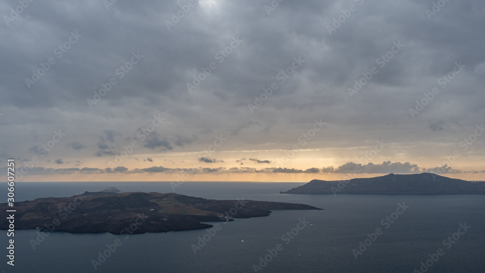 Santorini sunset cloudy sea island