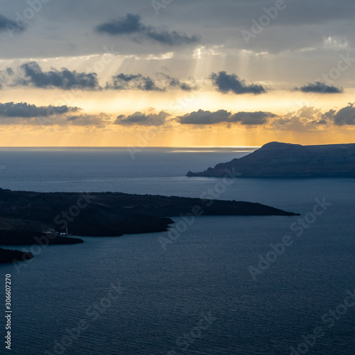 Santorini Sunset sea Island Clouds sky sun rays