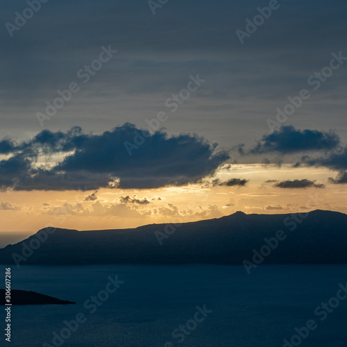 Santorini Sunset sea Island Clouds sky