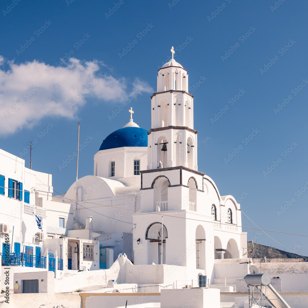 Santorini White Buildings Church Cross Dome
