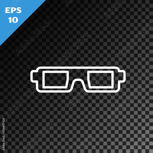 White line 3D cinema glasses icon isolated on transparent dark background. Vector Illustration