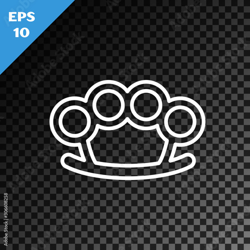 White line Brass knuckles icon isolated on transparent dark background. Vector Illustration
