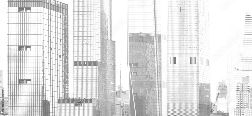 black and white skyscrapers glass and concrete
