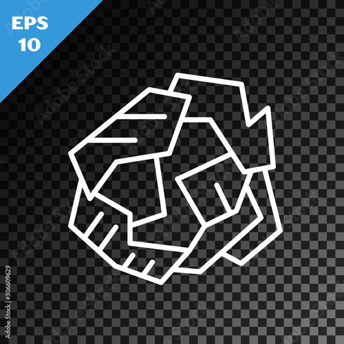 White line Crumpled paper ball icon isolated on transparent dark background. Vector Illustration