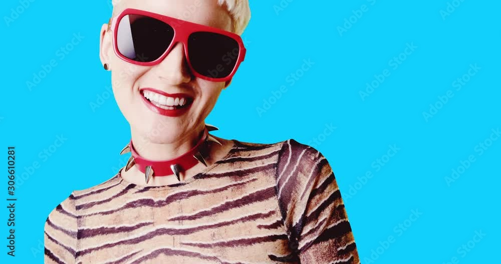 Animation gif design. Smiling freak girl in stylish accessories sunglasses and choker
Animation gif design. Smiling freak girl in stylish accessories sunglasses and choker