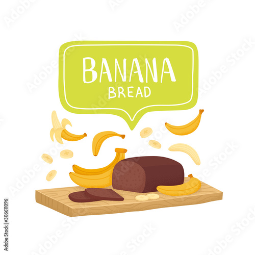 Banana bread. Homemade banana bread. Vector illustration