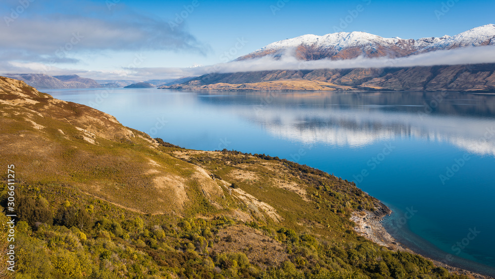 Scenic view of Lake Wanaka from the Neck looking southwards, South Island, New Zealand
