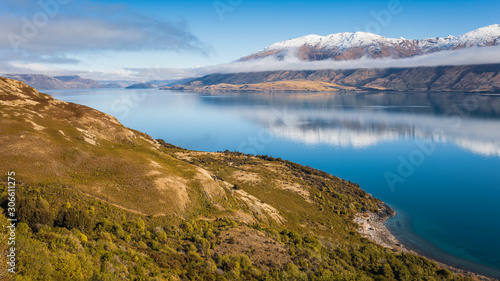 Scenic view of Lake Wanaka from the Neck looking southwards, South Island, New Zealand