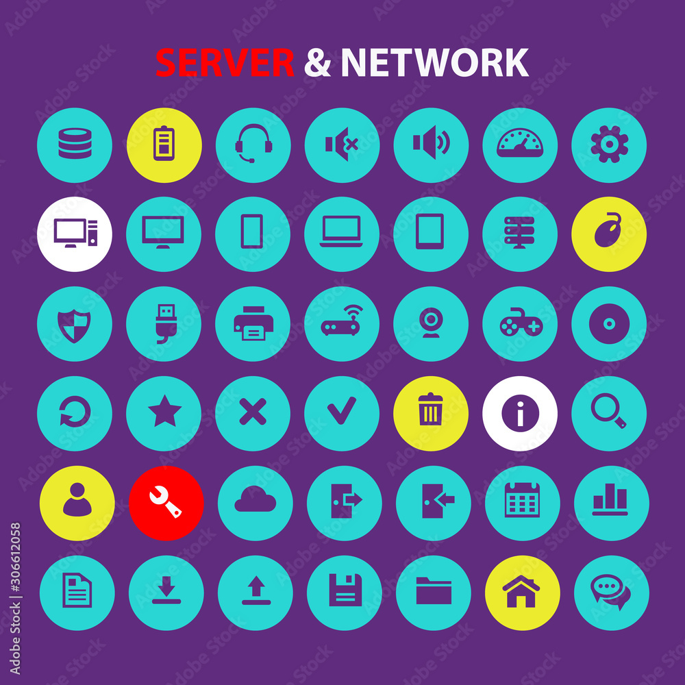 Trendy flat design big computer and server networks icons set Trendy flat design big computer and server networks icons set