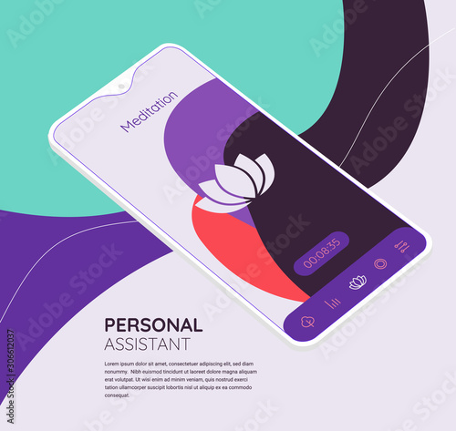 Trendy responsive Meditation, Relax and Mood Control UI with 3d smartphone mockups