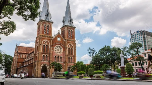 Notre Dame church, Ho Chi Minh City, Vietnam time lapse