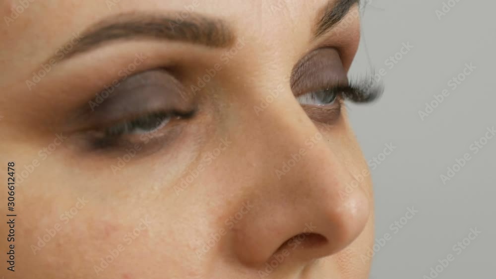 Professional eye makeup. Stylist makeup artist applies makeup to a young woman with a special brush in a beauty salon Professional eye makeup. Stylist makeup artist applies makeup to a young woman with a special brush in a beauty salon