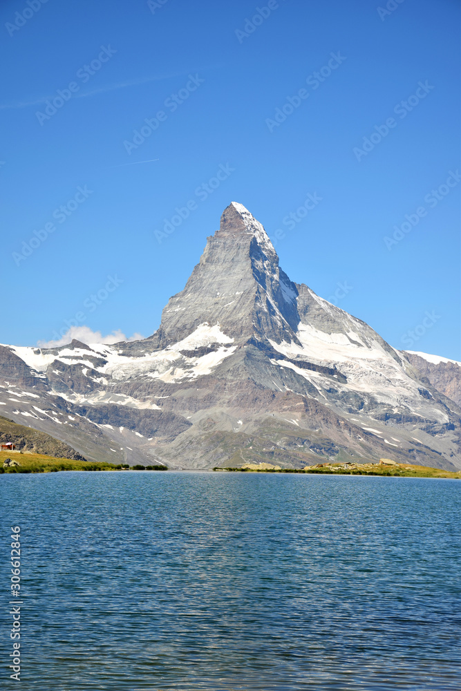 Gorgeous Matterhorn and Stelilisee Lake with clear blue skies, Zermatt, Switzerland