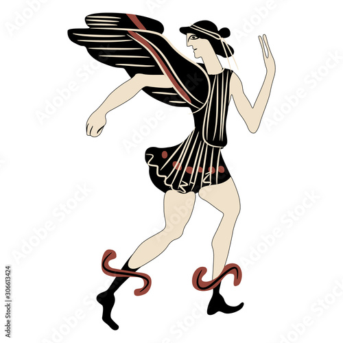Ancient Greek god Hermes as winged youth.	
