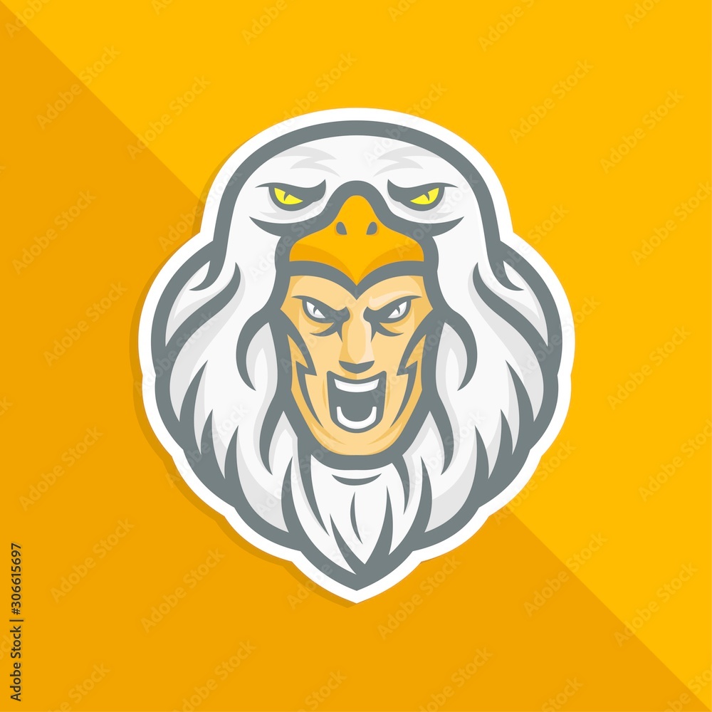 mascot logo, furious man with eagle hat vector 