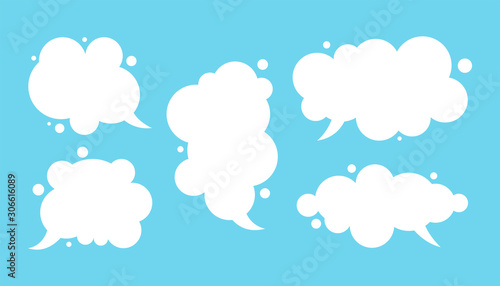 Vector empty white speech bubbles set isolated on blue.