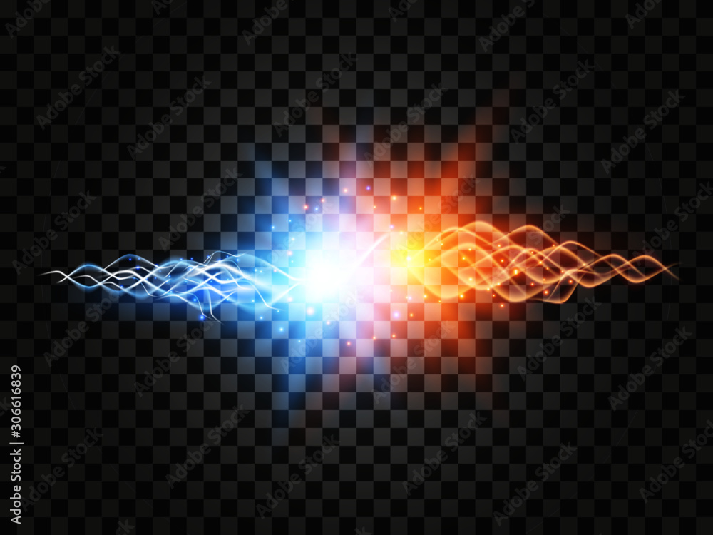 Fototapeta premium Lightnings clash. Vector abstract objects