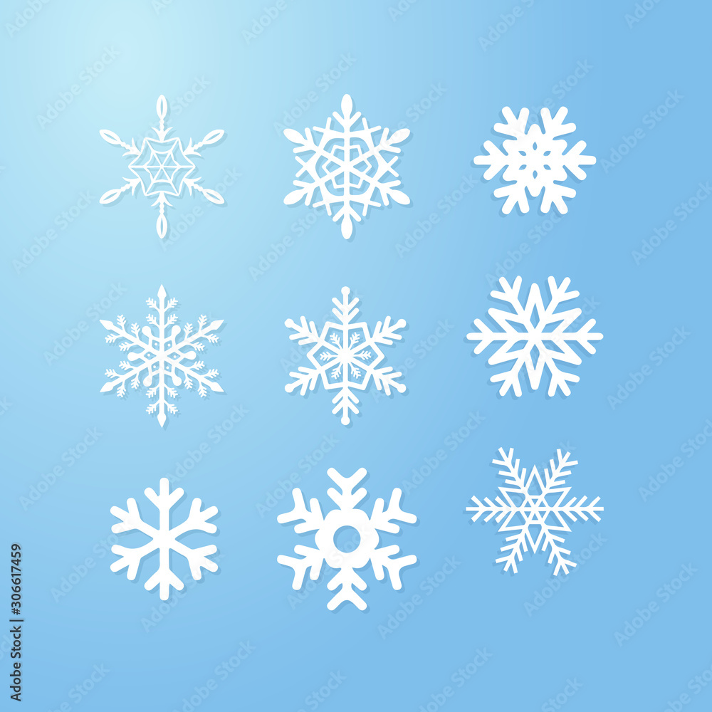 Nine snowflakes set icon winter crystal snow vector. Nine snowflakes set icon winter crystal snow vector.