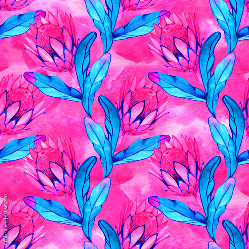 Foto Seamless watercolor tropic leaves pattern