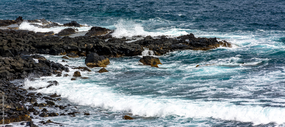 Attlantic ocean waves on the west coastline of Mosteiros Azores Portugal Attlantic ocean waves on the west coastline of Mosteiros Azores Portugal