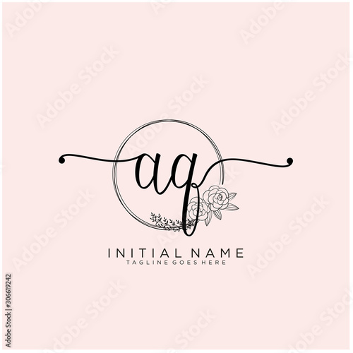 AQ Letter Initial beauty monogram and elegant logo design, handwriting logo of initial signature, wedding, fashion, floral and botanical with creative template design.