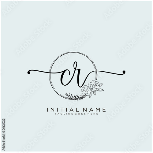 CR Letter Initial beauty monogram and elegant logo design, handwriting logo of initial signature, wedding, fashion, floral and botanical with creative template design.