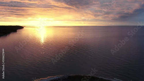 Sunset over the sea. Shot on a drone