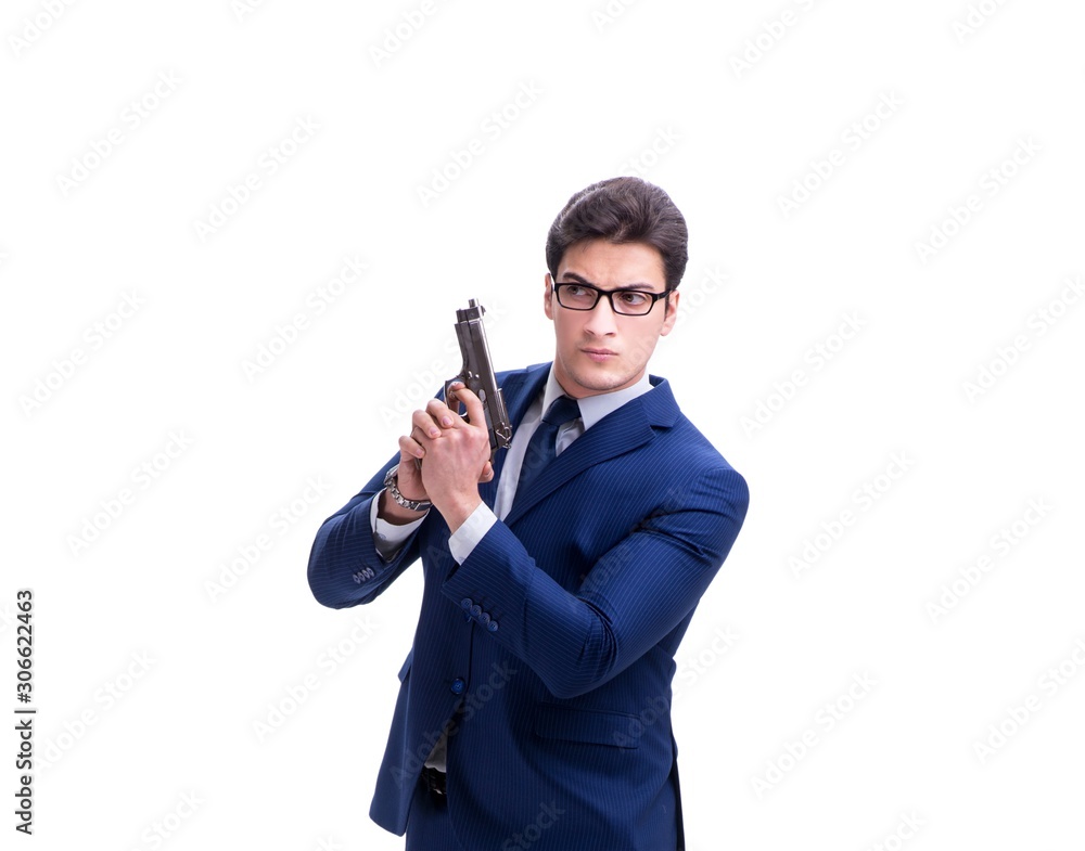 Businessman with gun isolated on white background Businessman with gun isolated on white background