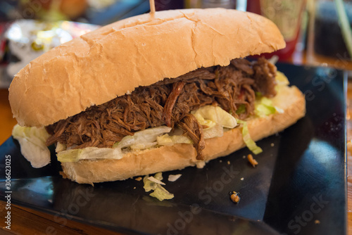 Close-up of a meat po'boy Louisiana meal