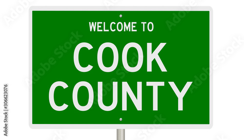 Rendering of a green 3d highway sign for Cook County photo