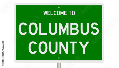 Rendering of a green 3d highway sign for Columbus County