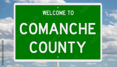 Rendering of a green 3d highway sign for Comanche County photo