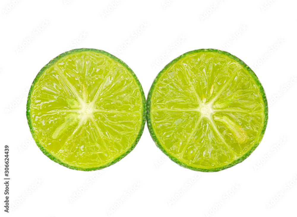 Two lime slice isolated on white background. Clipping path Two lime slice isolated on white background. Clipping path